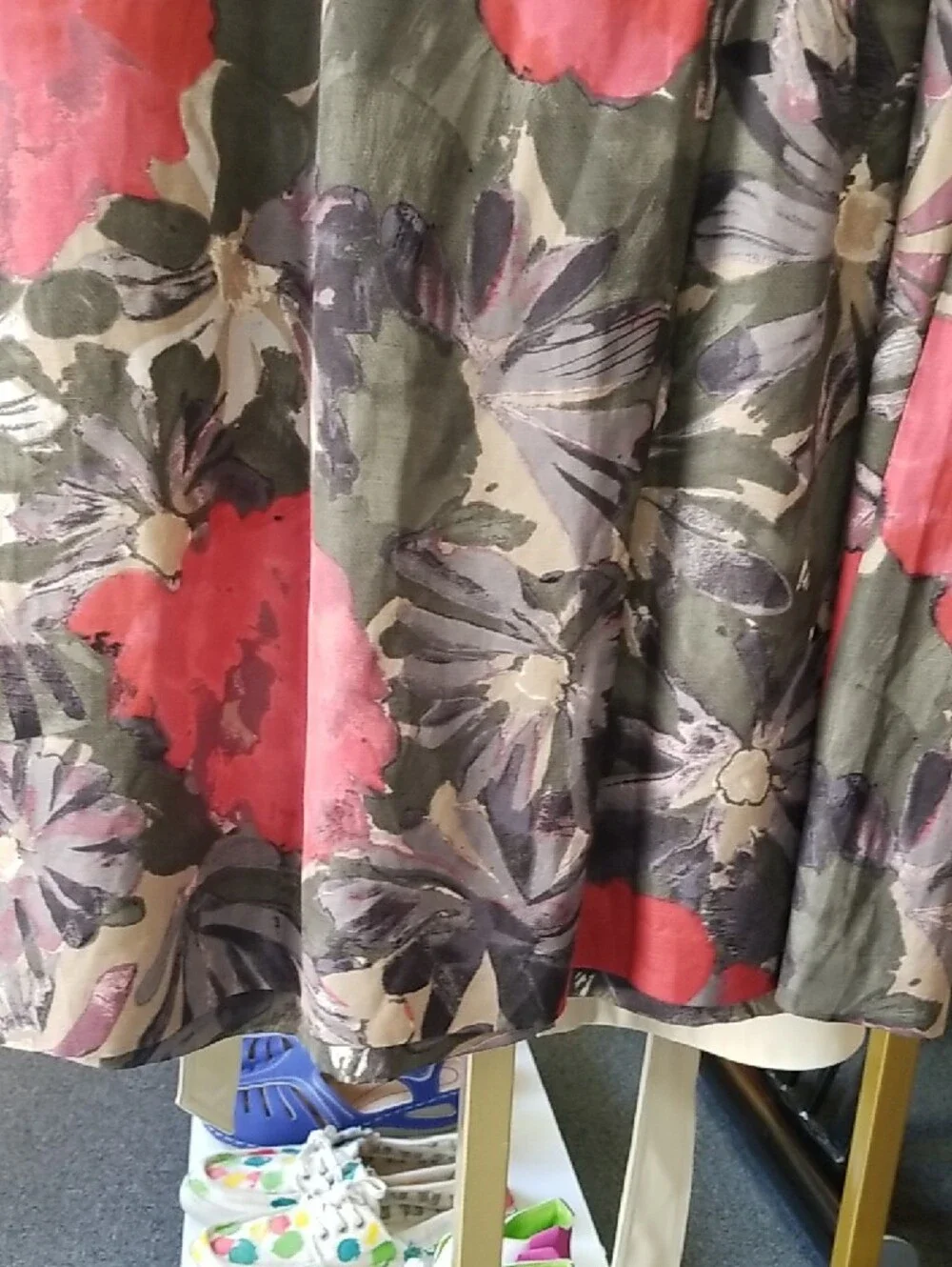 Floral Scoop Neck A-Line Dress in Pink & Olive - Picture 5 of 8